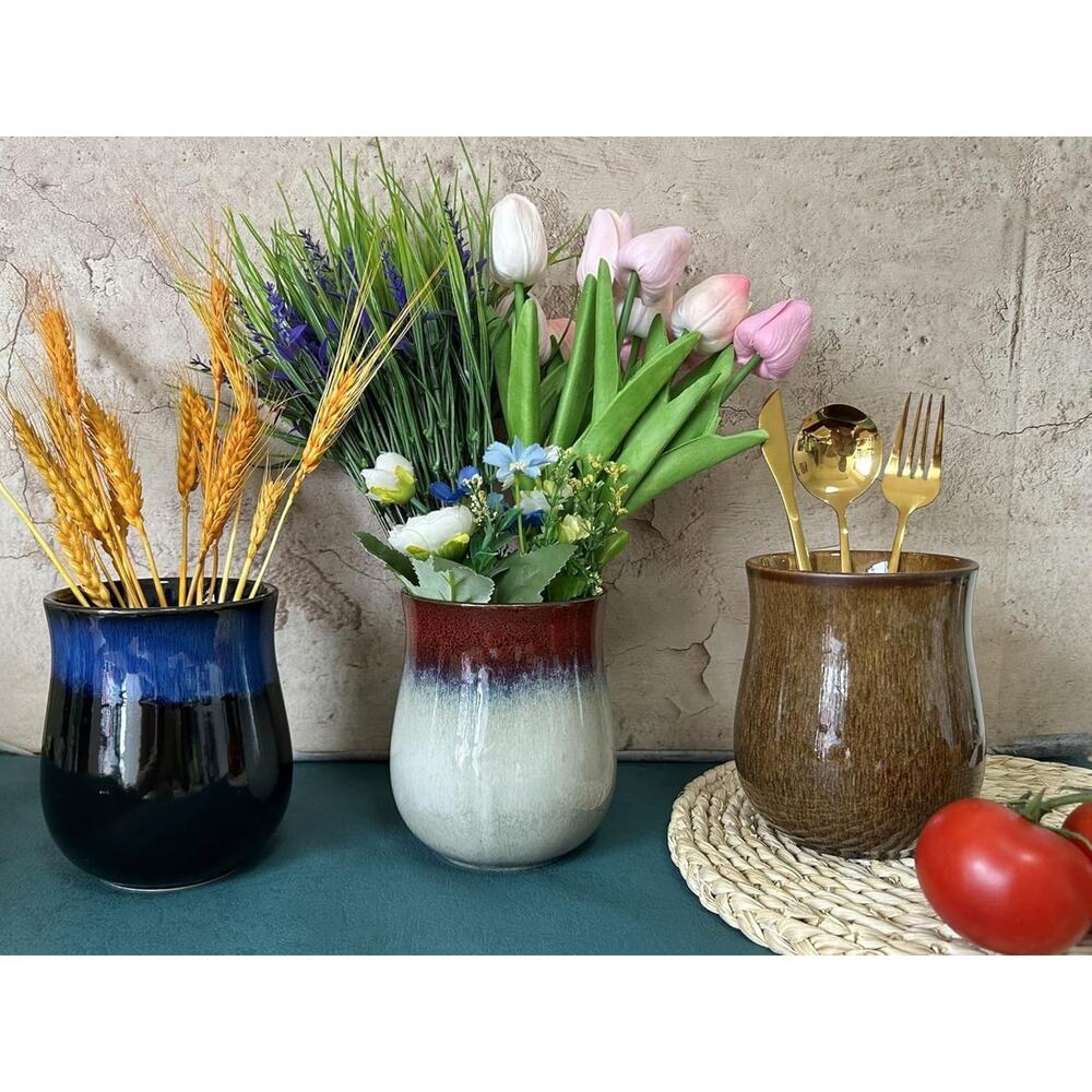 Short Kitchen Utensil Holder for Kitchen Counter, Ceramic Small Utensil Crock & - Picture 5 of 6